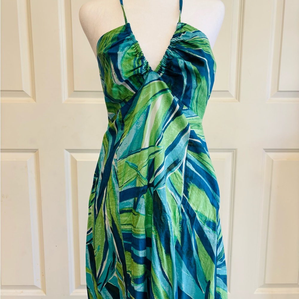 H&M Maxi Halter Dress in Blue & Green Abstract Print - Picture 2 of 6